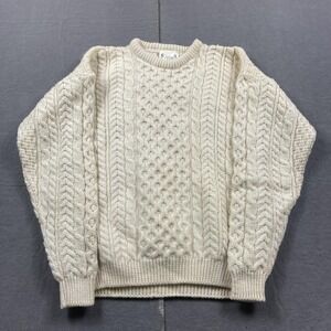 Carraig Donn Sweater Mens Medium Beige Wool Cable Knit Aran Pullover Fisherman